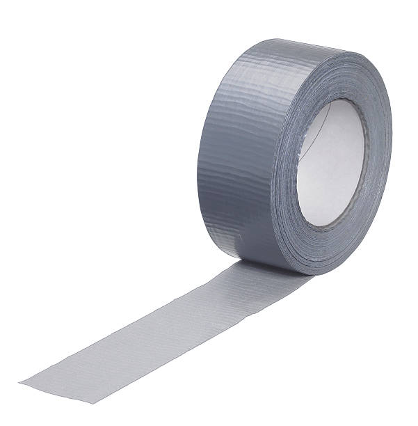 A Roll Of Grey Colored Adhesive Fabric Tape On White Background